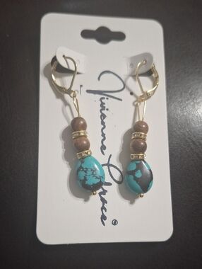 Turquoise Teardrop Earrings with Gold and Brown Accents